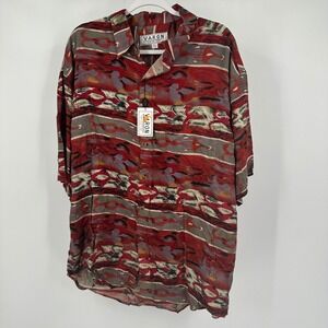 Mens Vintage 90s Abstract Button Up Shirt Size XL Earth Tone Bold Statement